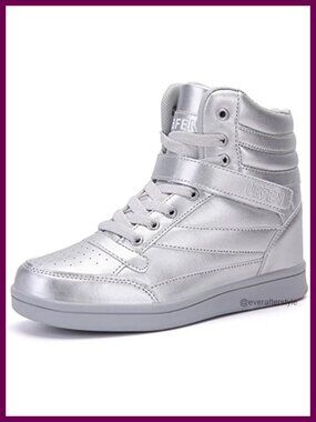 High Top Sneakers with Hidden Wedge Heel Ankle Support Lace-Up